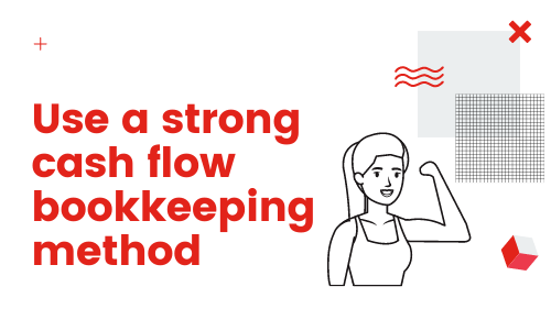 line drawing of woman flexing her muscles to show a strong cash flow bookkeping method