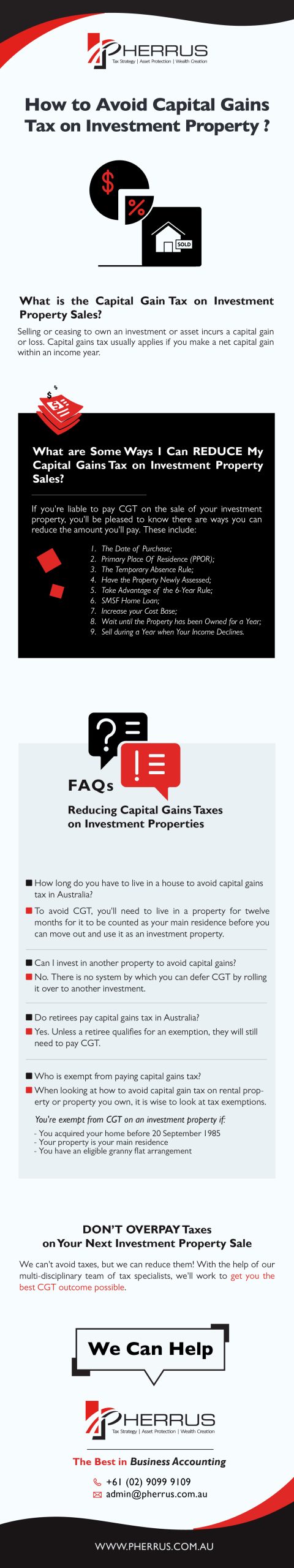 How to Avoid Capital Gains Tax on Investment Property Infographic